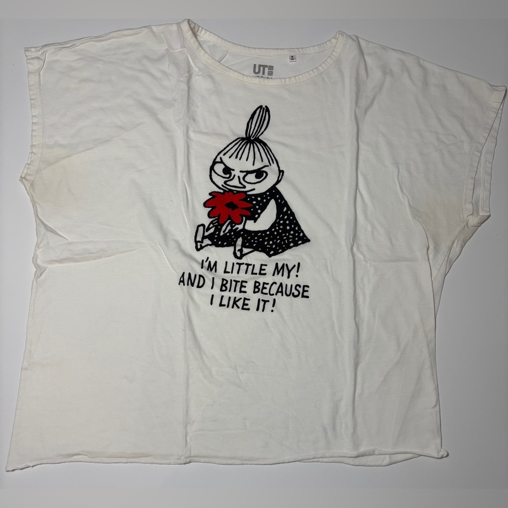 Uniqlo White Graphic Tee with Black & Red Moomin Character